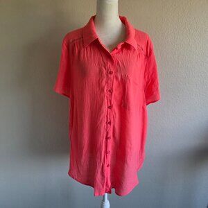 TORRID Blouse Top Shirt Bright Pink Crinkle Short Sleeve Button Plus Size 2 2X